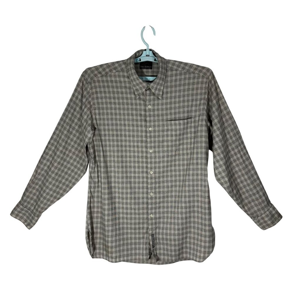 Greg Norman Collection Mens Grey Plaid Long Sleeve Shirt Large Cotton Blend - Picture 2 of 12